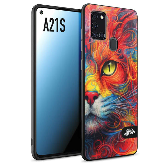 CUSTOMIZZA - Custodia cover nera morbida in tpu compatibile per Samsung A21S animali color cat gatto viso colori vibranti disegnato schizzo