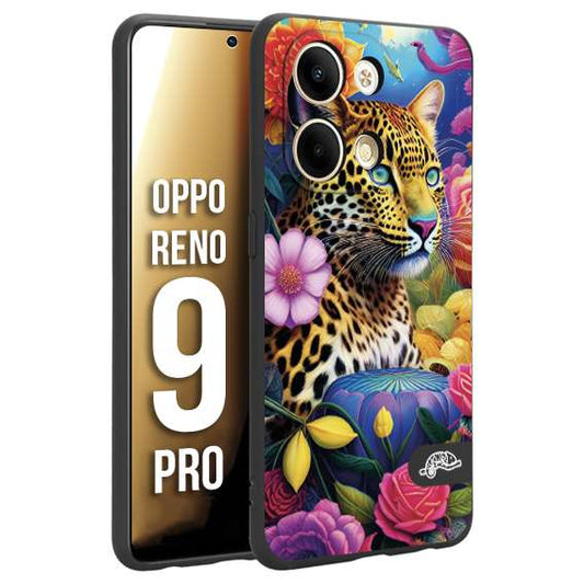 CUSTOMIZZA - Custodia cover nera morbida in tpu compatibile per Oppo Reno 9 PRO astratti donna flower fantasia leopardo ghepardo animali colorati