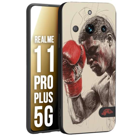 CUSTOMIZZA - Custodia cover nera morbida in tpu compatibile per Realme 11 PRO PLUS 5G pugilato pugili disegno tattoo guantoni boxer pesi massimi
