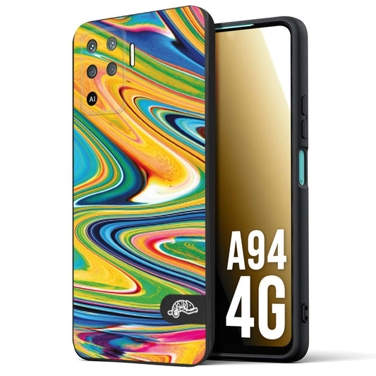 CUSTOMIZZA - Custodia cover nera morbida in tpu compatibile per Oppo A94 4G colorata fantasia vortice marmo arcobaleno gialla verde blu