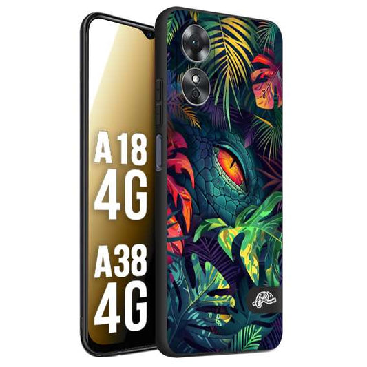 CUSTOMIZZA - Custodia cover nera morbida in tpu compatibile per Oppo A18 4G - A38 4G animali color giungla tropicale occhio di coccodrillo alligatore disegnato