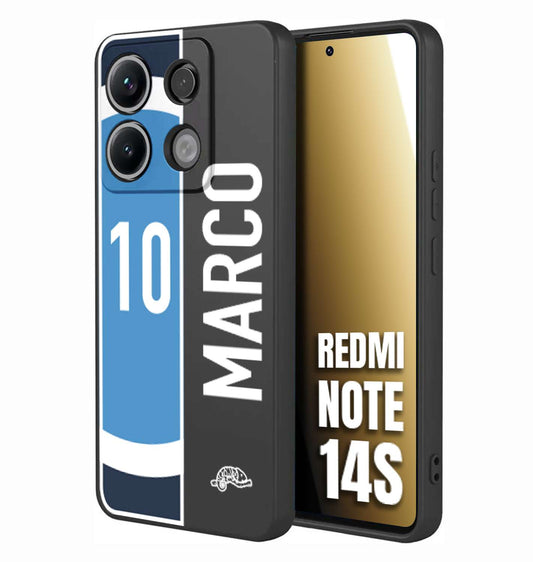 CUSTOMIZZA - Custodia cover nera morbida in tpu compatibile per Xiaomi Redmi Note 14S personalizzata calcio football nome e numero calciatori biancoazzurri bianco celesti