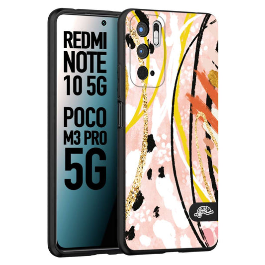 CUSTOMIZZA - Custodia cover nera morbida in tpu compatibile per Xiaomi Redmi Note 10 5G - Poco M3 Pro 5G fiori astratti donna zebrato leopardato fantasia dorata gialla rosa colorata