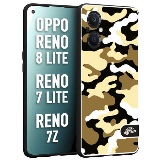 CUSTOMIZZA - Custodia cover nera morbida in tpu compatibile per Oppo Reno 7 Lite - 8 Lite - 7Z camouflage mimetico militare giallo desert brown