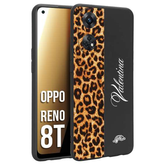 CUSTOMIZZA - Custodia cover nera morbida in tpu compatibile per Oppo Reno 8T custom nome scritta leopardato maculato donna marrone leopard