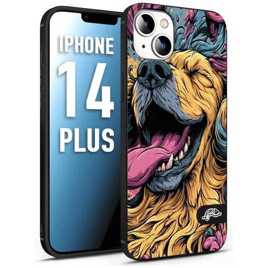 CUSTOMIZZA - Custodia cover nera morbida in tpu compatibile per iPhone 14 PLUS Golden Retriever illustrazione cane pop art cane street art cartone animato