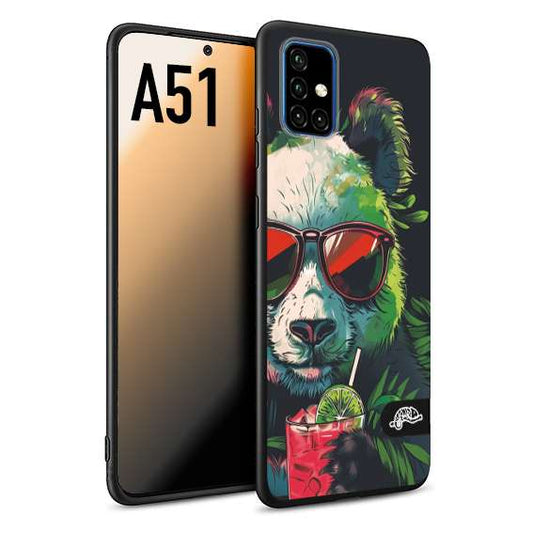 CUSTOMIZZA - Custodia cover nera morbida in tpu compatibile per Samsung A51 estate disegnata cocktails animali simpatici panda mojito