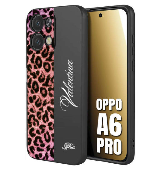 CUSTOMIZZA - Custodia cover nera morbida in tpu compatibile per Oppo A6 PRO leopardato rosa fucsia personalizzata nome iniziali