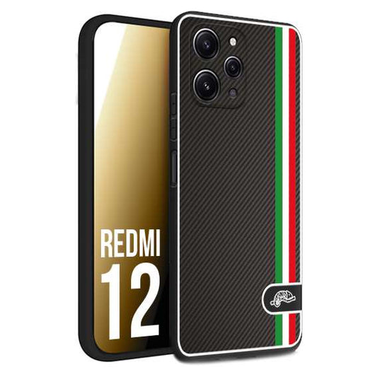 CUSTOMIZZA - Custodia cover nera morbida in tpu compatibile per Xiaomi Redmi 12 effetto fibra di carbonio bandiera Italia made in Italy