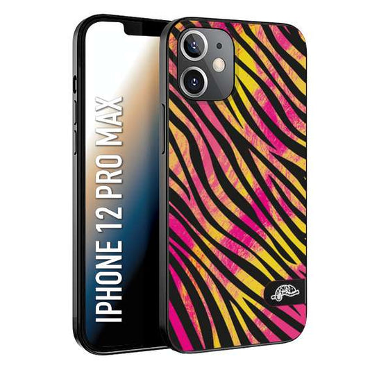 CUSTOMIZZA - Custodia cover nera morbida in tpu compatibile per iPhone 12 PRO MAX zebrata maculata a rilievo soft touch donna fucsia gialla