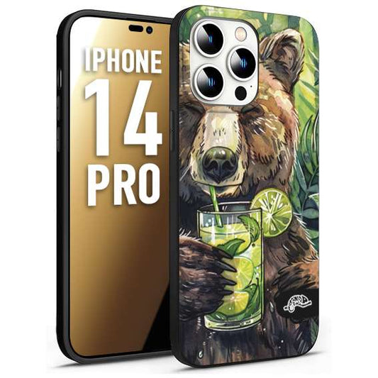 CUSTOMIZZA - Custodia cover nera morbida in tpu compatibile per iPhone 14 PRO fiori estate disegnata cocktails animali simpatici orso bear negroni