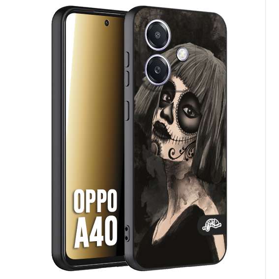 CUSTOMIZZA - Custodia cover nera morbida in tpu compatibile per Oppo A40 chicana messicana dea de la muerte donna santa tattoo disegnata