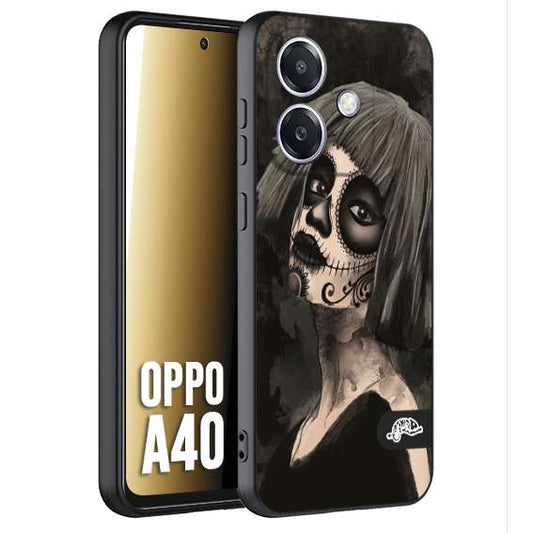 CUSTOMIZZA - Custodia cover nera morbida in tpu compatibile per Oppo A40 chicana messicana dea de la muerte donna santa tattoo disegnata