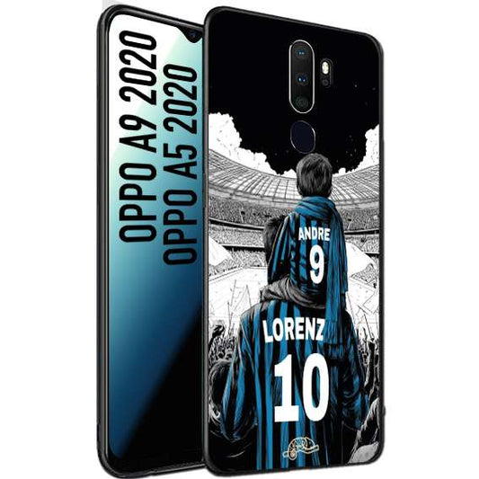 CUSTOMIZZA - Custodia cover nera morbida in tpu compatibile per Oppo A9 2020 - A5 2020 personalizzata calcio football padre e figlio calciatori nerazzurra