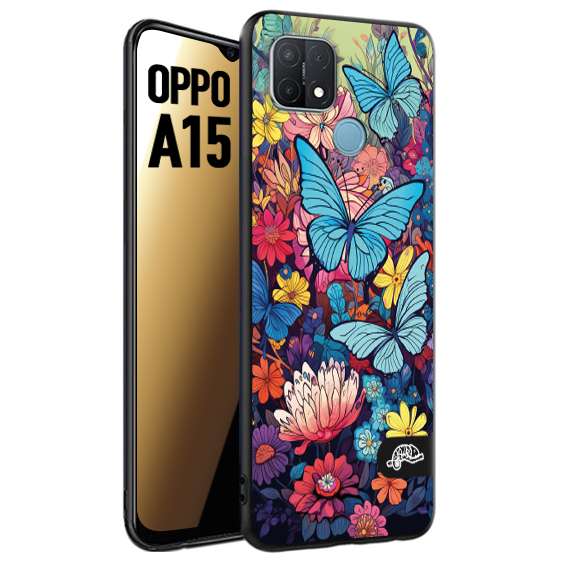 CUSTOMIZZA - Custodia cover nera morbida in tpu compatibile per Oppo A52 - A72 - A92 farfalle butterfly moderno donna disegnate gialla blu rosa