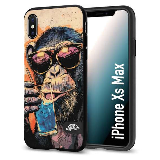 CUSTOMIZZA - Custodia cover nera morbida in tpu compatibile per iPhone Xs Max estate disegnata cocktails animali simpatici scimmia monkey negroni