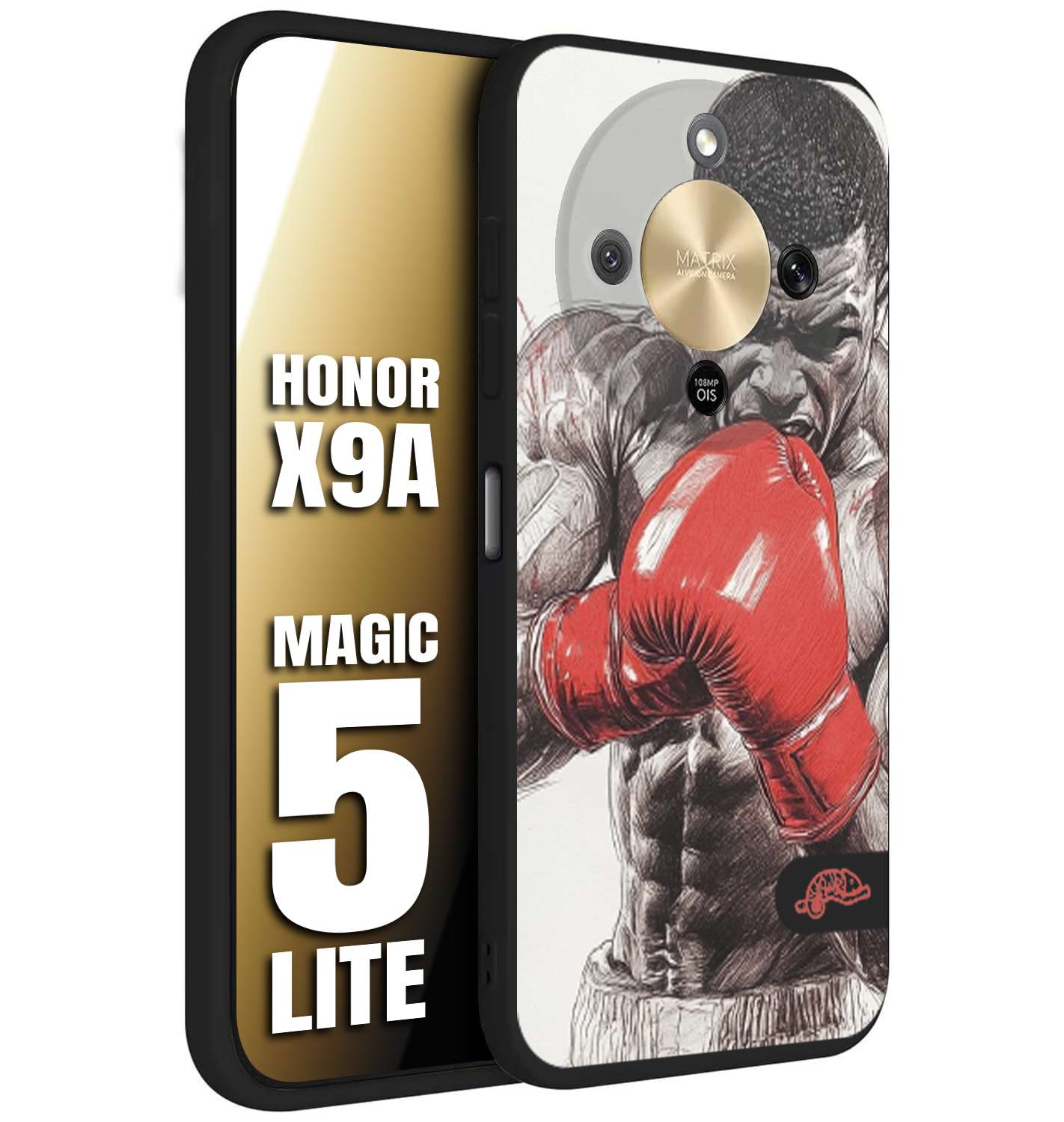 CUSTOMIZZA - Custodia cover nera morbida in tpu compatibile per Honor X9A - Honor Magic 5 Lite pugilato pugili disegno tattoo guantoni box pesi massimi gancio