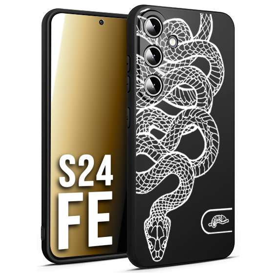 CUSTOMIZZA - Custodia cover nera morbida in tpu compatibile per Samsung S24 FE serpente snake bianco a rilievo disegnato tattoo tatuaggio