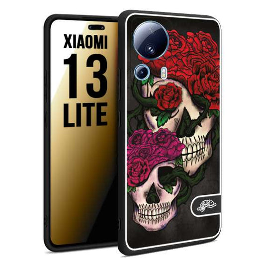 CUSTOMIZZA - Custodia cover nera morbida in tpu compatibile per Xiaomi 13 LITE teschi e rose rosse fucsia skull and roses