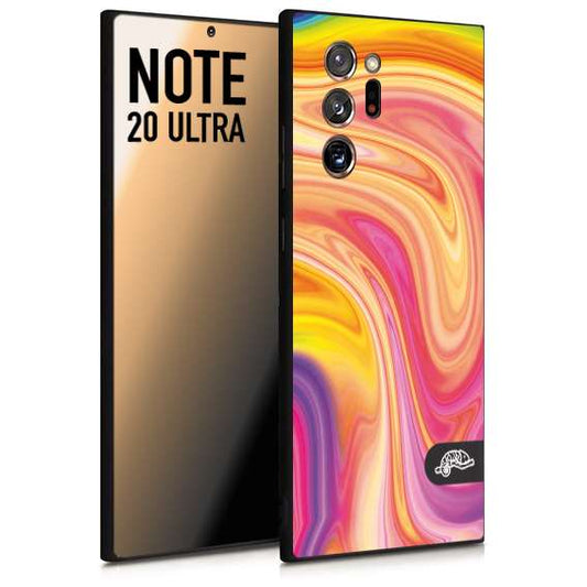 CUSTOMIZZA - Custodia cover nera morbida in tpu compatibile per Samsung NOTE 20 ULTRA colorata fantasia vortice marmo onde rosa fucsia gialla