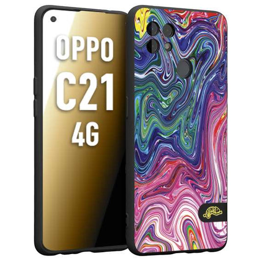 CUSTOMIZZA - Custodia cover nera morbida in tpu compatibile per Realme C21 4G colorata fantasia vortice marmo arcobaleno rosa blu fucsia