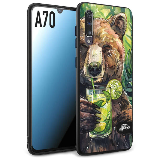 CUSTOMIZZA - Custodia cover nera morbida in tpu compatibile per Samsung A70 estate disegnata cocktails animali simpatici orso bear negroni