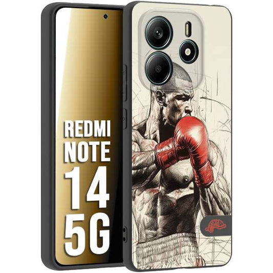 CUSTOMIZZA - Custodia cover nera morbida in tpu compatibile per Xiaomi Redmi Note 14 5G pugilato pugili disegno tattoo guantoni box sport ring