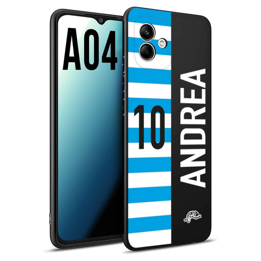 CUSTOMIZZA - Custodia cover nera morbida in tpu compatibile per Samsung A04 personalizzata calcio football nome e numero calciatori biancazzurri