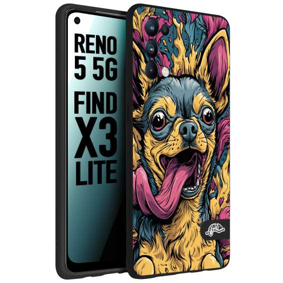 CUSTOMIZZA - Custodia cover nera morbida in tpu compatibile per Oppo Reno 5 5G Chihuahua illustrazione cane pop art cane street art cartone animato