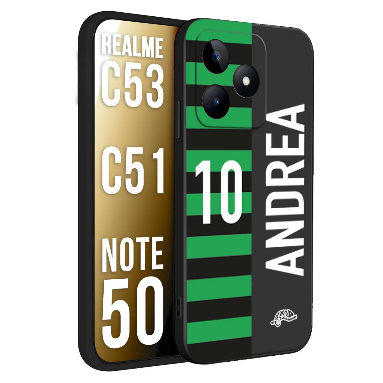 CUSTOMIZZA - Custodia cover nera morbida in tpu compatibile per Oppo Realme C53 - C51 - NOTE 50 personalizzata calcio football nome e numero calciatori neroverde