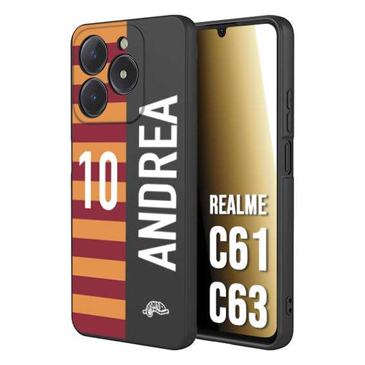 CUSTOMIZZA - Custodia cover nera morbida in tpu compatibile per Oppo C61 - C63 personalizzata calcio football nome e numero calciatori giallo rossi