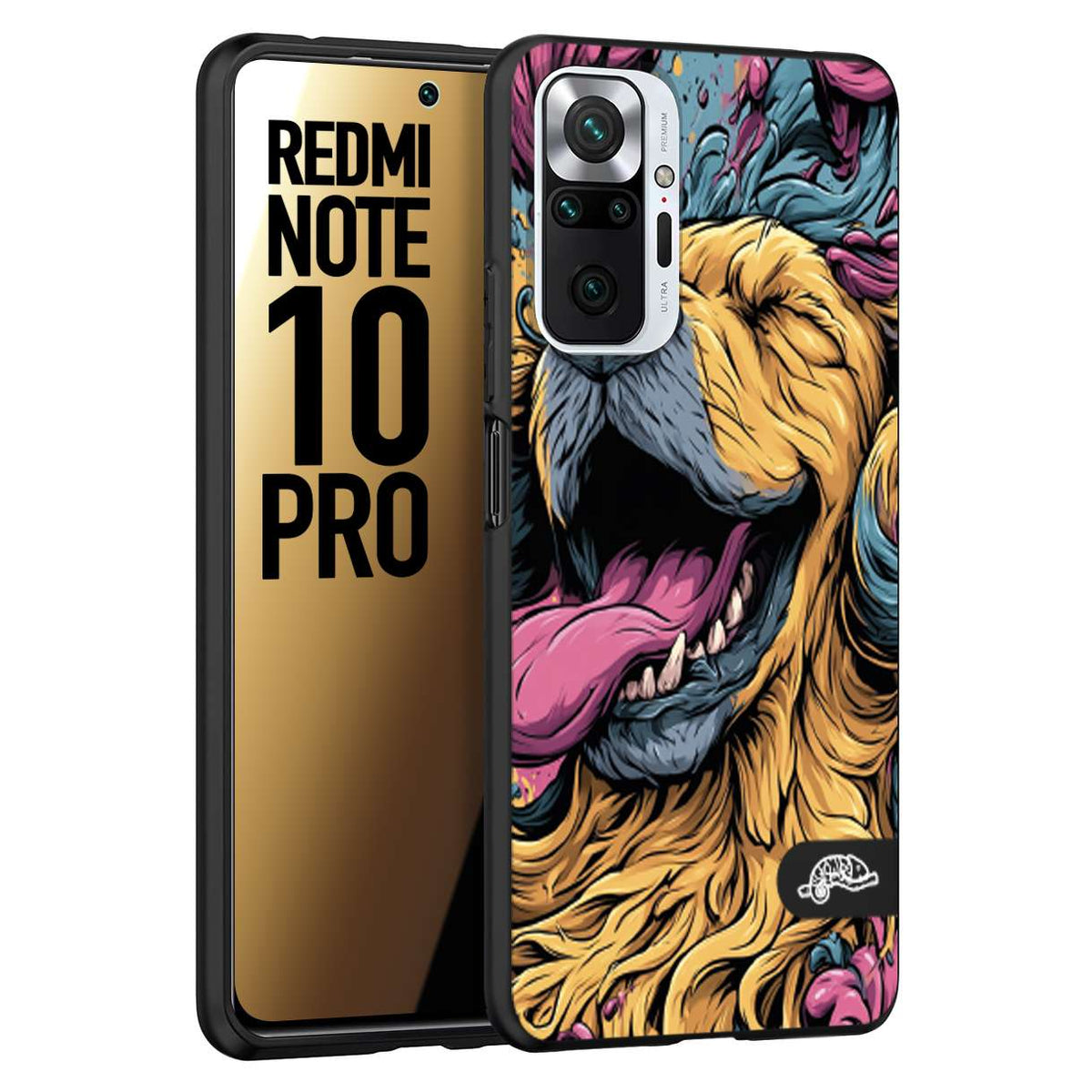 CUSTOMIZZA - Custodia cover nera morbida in tpu compatibile per Xiaomi Redmi Note 10 PRO Golden Retriever illustrazione cane pop art cane street art cartone animato