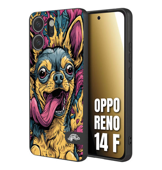 CUSTOMIZZA - Custodia cover nera morbida in tpu compatibile per Oppo Reno 14 F Chihuahua illustrazione cane pop art cane street art cartone animato