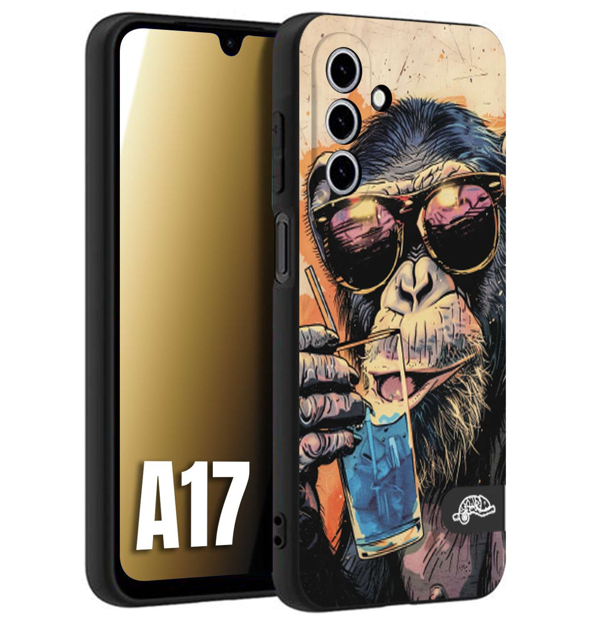CUSTOMIZZA - Custodia cover nera morbida in tpu compatibile per Samsung A17 estate disegnata cocktails animali simpatici scimmia monkey negroni