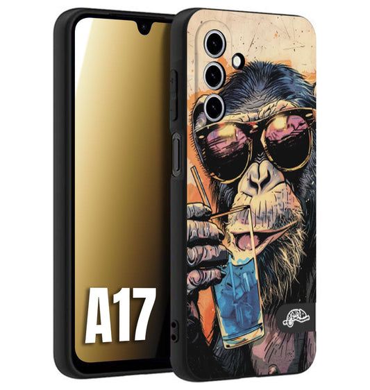 CUSTOMIZZA - Custodia cover nera morbida in tpu compatibile per Samsung A17 estate disegnata cocktails animali simpatici scimmia monkey negroni