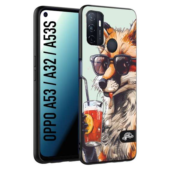 CUSTOMIZZA - Custodia cover nera morbida in tpu compatibile per Oppo A53 - A32 - A53S estate disegnata cocktails animali simpatici fox volpe negroni