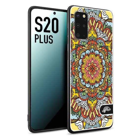 CUSTOMIZZA - Custodia cover nera morbida in tpu compatibile per Samsung S20 PLUS mandala colorato fiore nuvole arancione