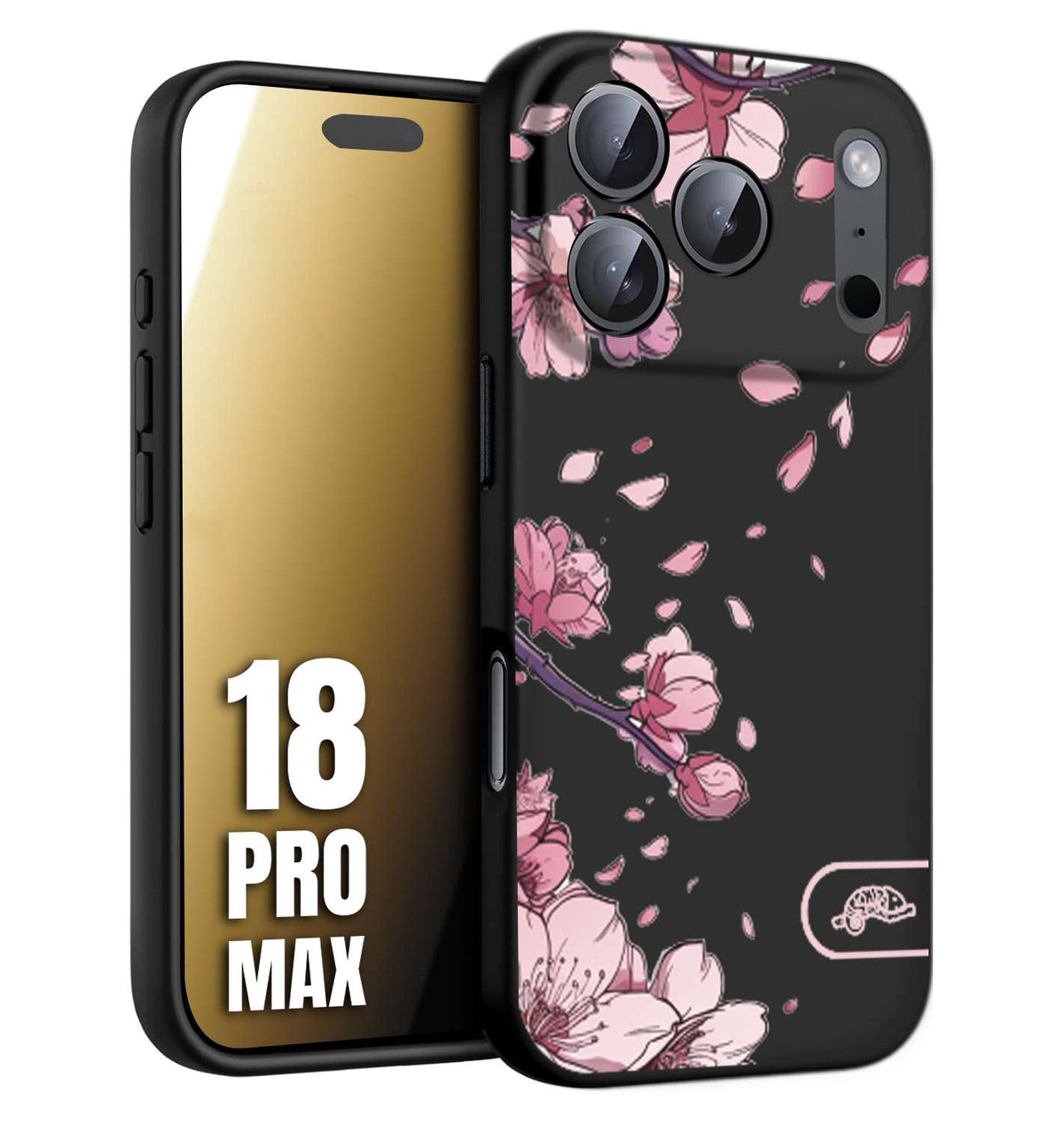 CUSTOMIZZA - Custodia cover nera morbida in tpu compatibile per iPhone 18 PRO MAX giapponese fiori di ciliegio in fiore a rilievo disegnata tattoo