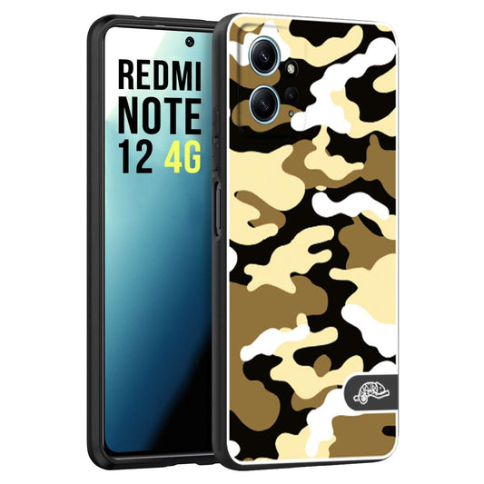 CUSTOMIZZA - Custodia cover nera morbida in tpu compatibile per Xiaomi Redmi Note 12 4G camouflage mimetico militare giallo desert brown