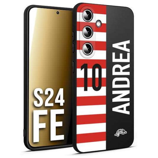 CUSTOMIZZA - Custodia cover nera morbida in tpu compatibile per Samsung S24 FE personalizzata calcio football nome e numero calciatori bianco rossa