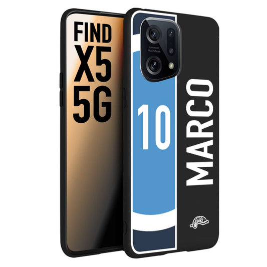 CUSTOMIZZA - Custodia cover nera morbida in tpu compatibile per Oppo Find X5 personalizzata calcio football nome e numero calciatori biancoazzurri bianco celesti
