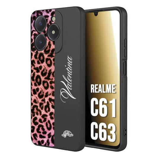 CUSTOMIZZA - Custodia cover nera morbida in tpu compatibile per Oppo C61 - C63 leopardato rosa fucsia personalizzata nome iniziali