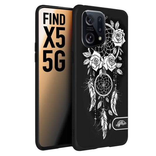 CUSTOMIZZA - Custodia cover nera morbida in tpu compatibile per Oppo Find X5 acchiappasogni dreamcatcher black and white bianco a rilievo disegnato tattoo tatuaggio