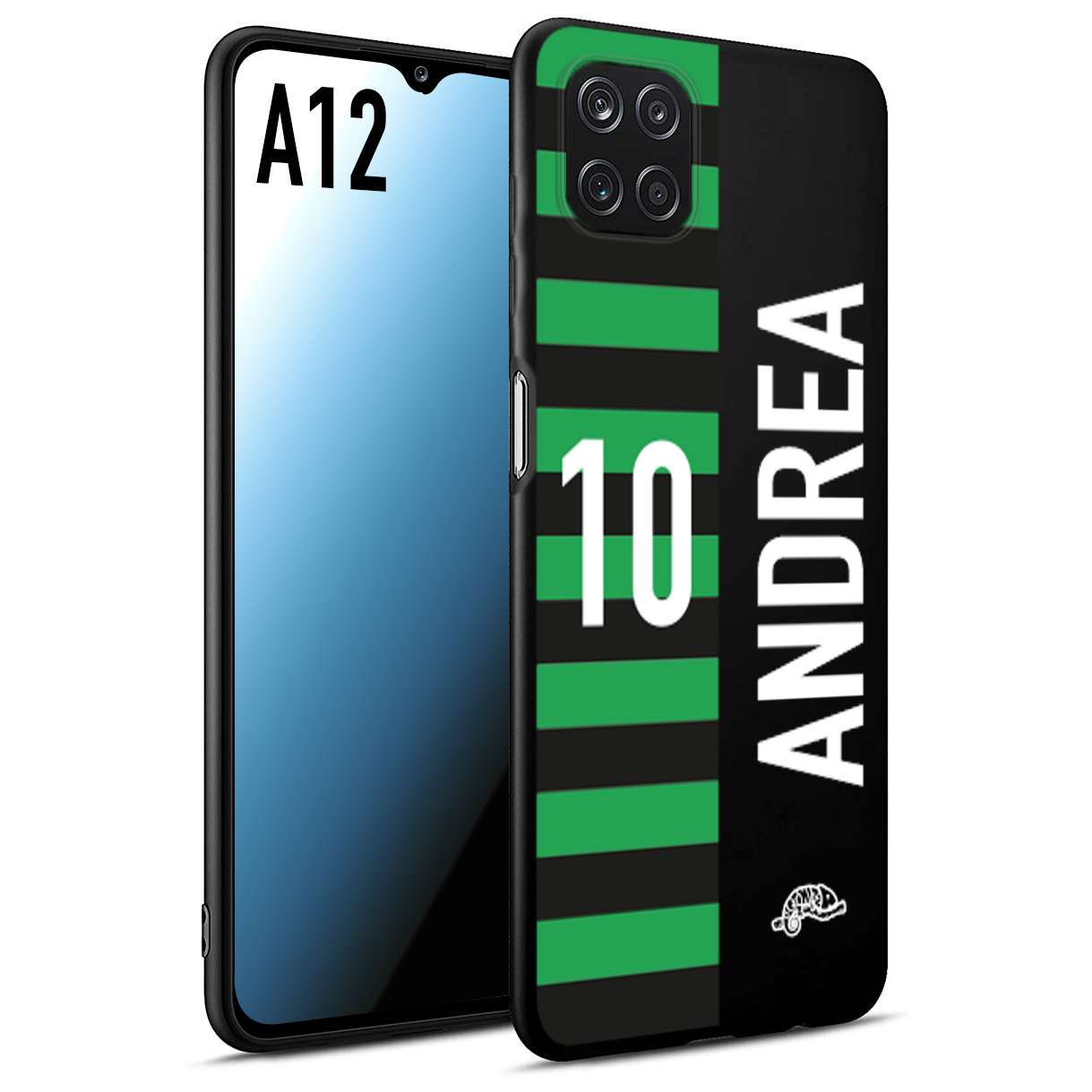 CUSTOMIZZA - Custodia cover nera morbida in tpu compatibile per Samsung A12 personalizzata calcio football nome e numero calciatori neroverde