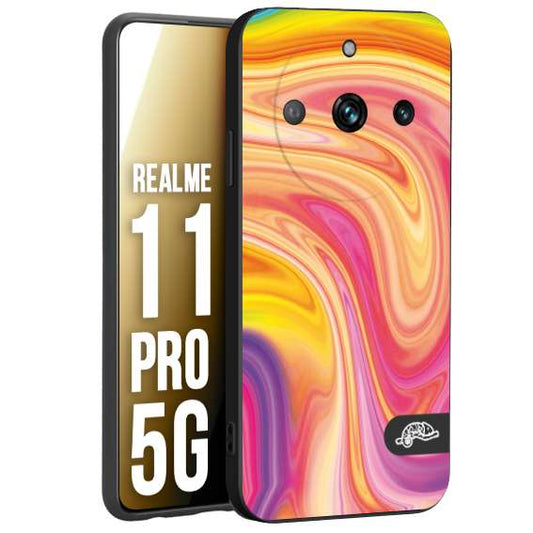 CUSTOMIZZA - Custodia cover nera morbida in tpu compatibile per Oppo Realme 11 PRO 5G colorata fantasia vortice marmo onde rosa fucsia gialla