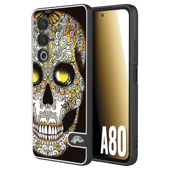 CUSTOMIZZA - Custodia cover nera morbida in tpu compatibile per Oppo A80 teschio messicano Mexican skull bianco verde giallo