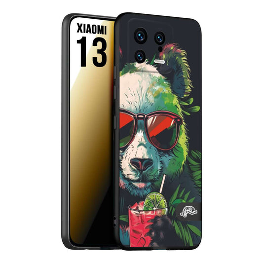 CUSTOMIZZA - Custodia cover nera morbida in tpu compatibile per Xiaomi 13 estate disegnata cocktails animali simpatici panda mojito