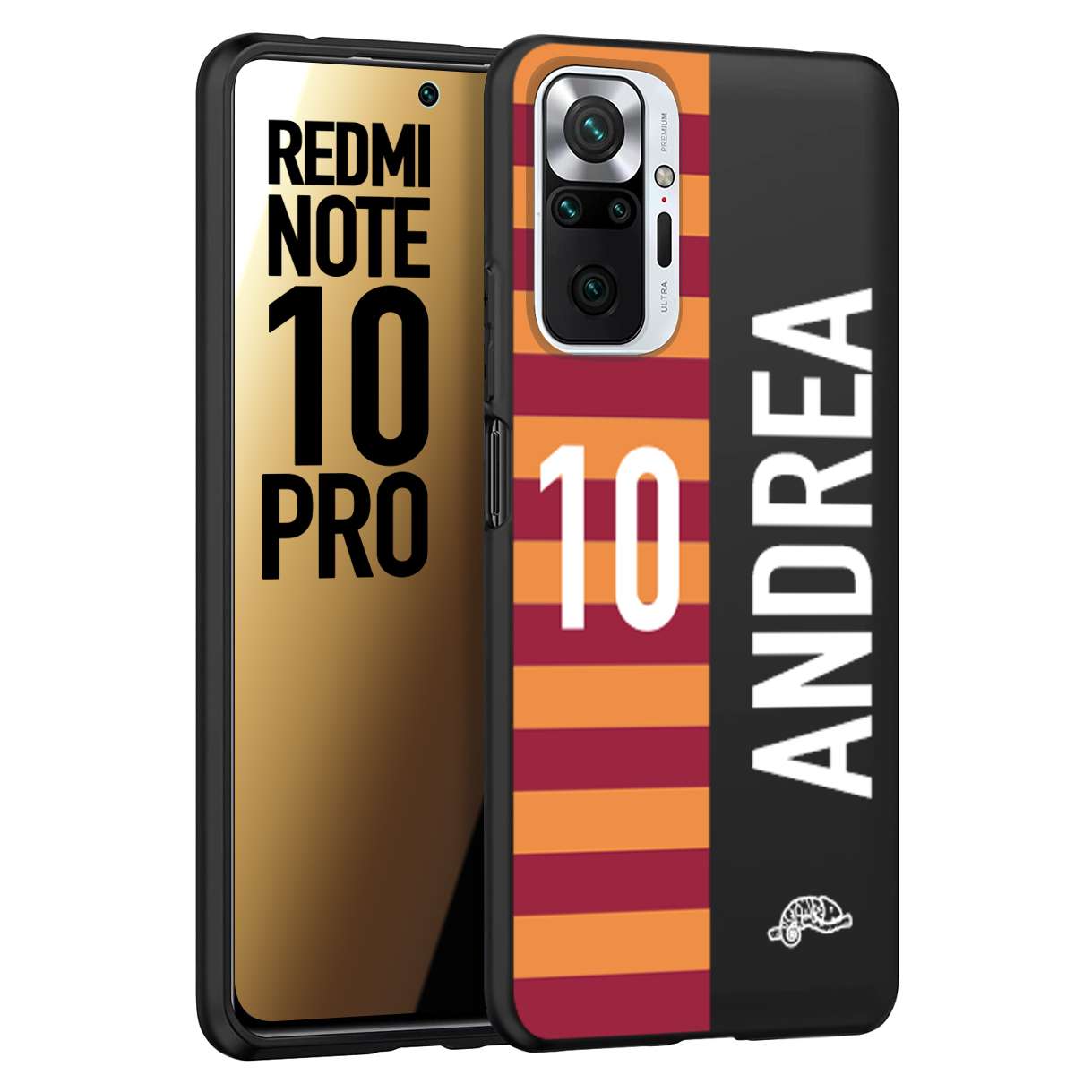 CUSTOMIZZA - Custodia cover nera morbida in tpu compatibile per Xiaomi Redmi Note 10 PRO personalizzata calcio football nome e numero calciatori giallo rossi