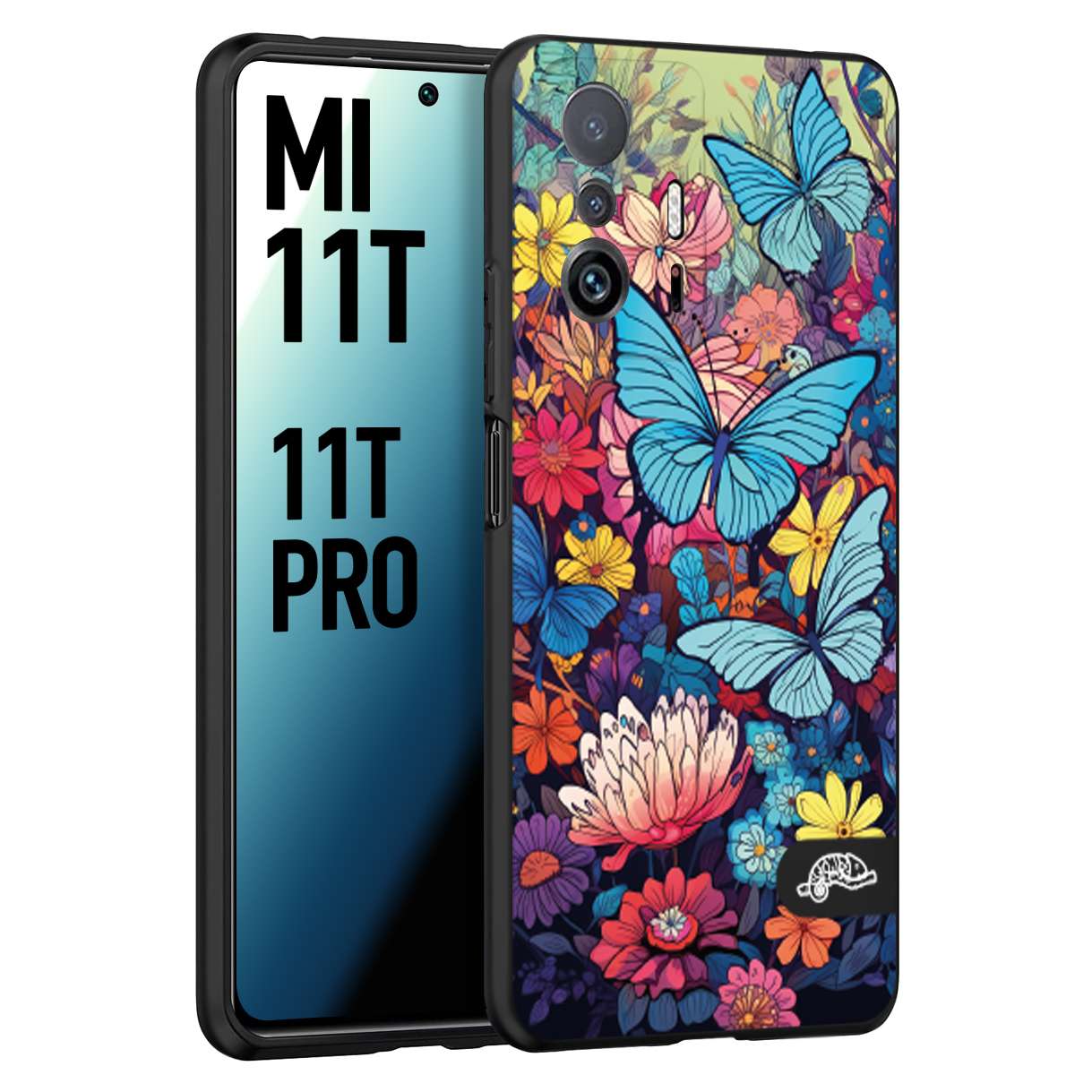 CUSTOMIZZA - Custodia cover nera morbida in tpu compatibile per Xiaomi Redmi 12 farfalle butterfly moderno donna disegnate gialla blu rosa