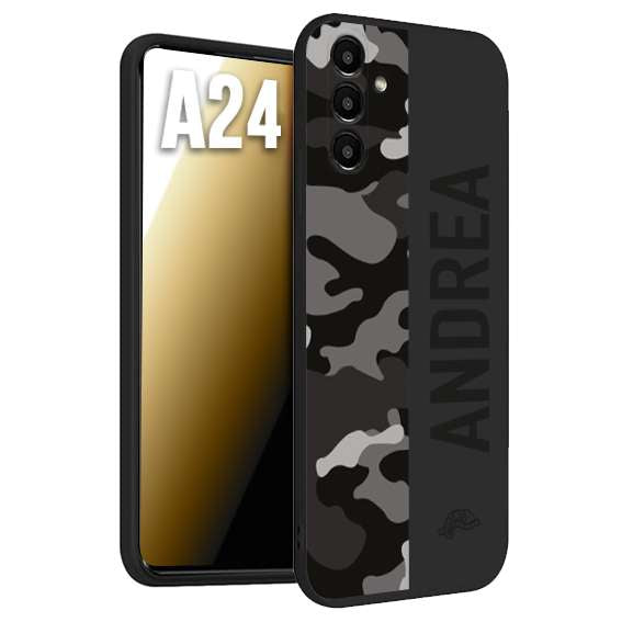 CUSTOMIZZA - Custodia cover nera morbida in tpu compatibile per Samsung A24 camouflage mimetico militare personalizzata nome